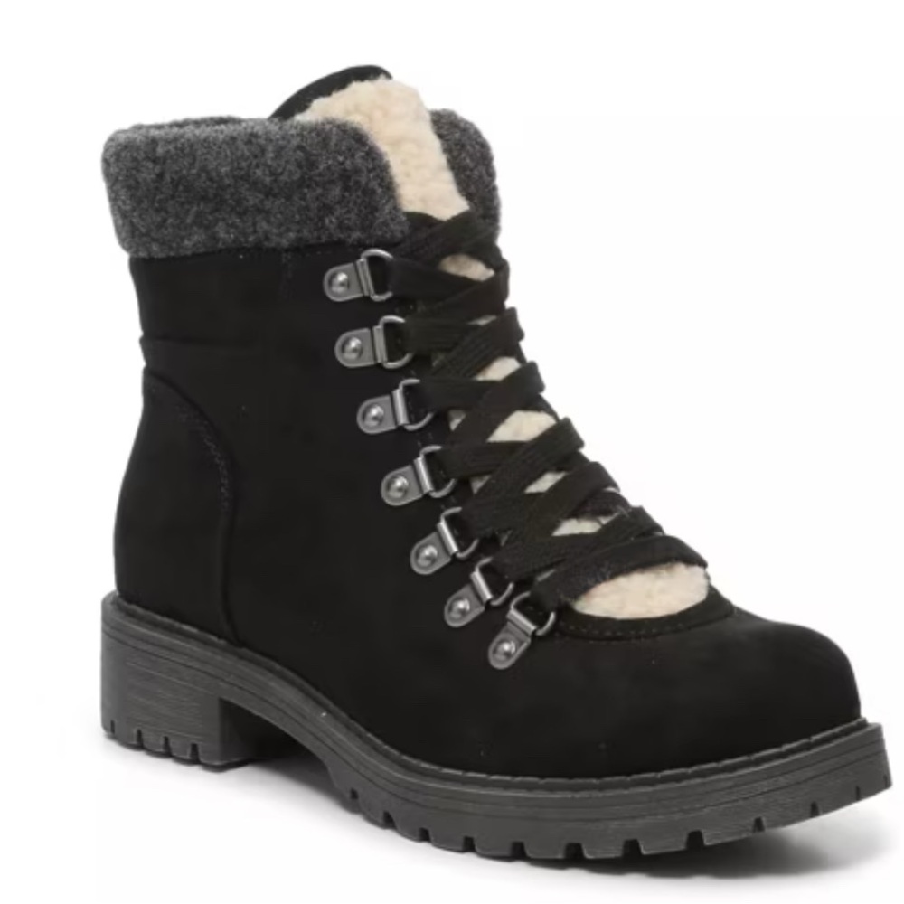 Crown Vintage Women's Black and Gray Winter Combat Boots, Pre-owned WITH BOX 6.5